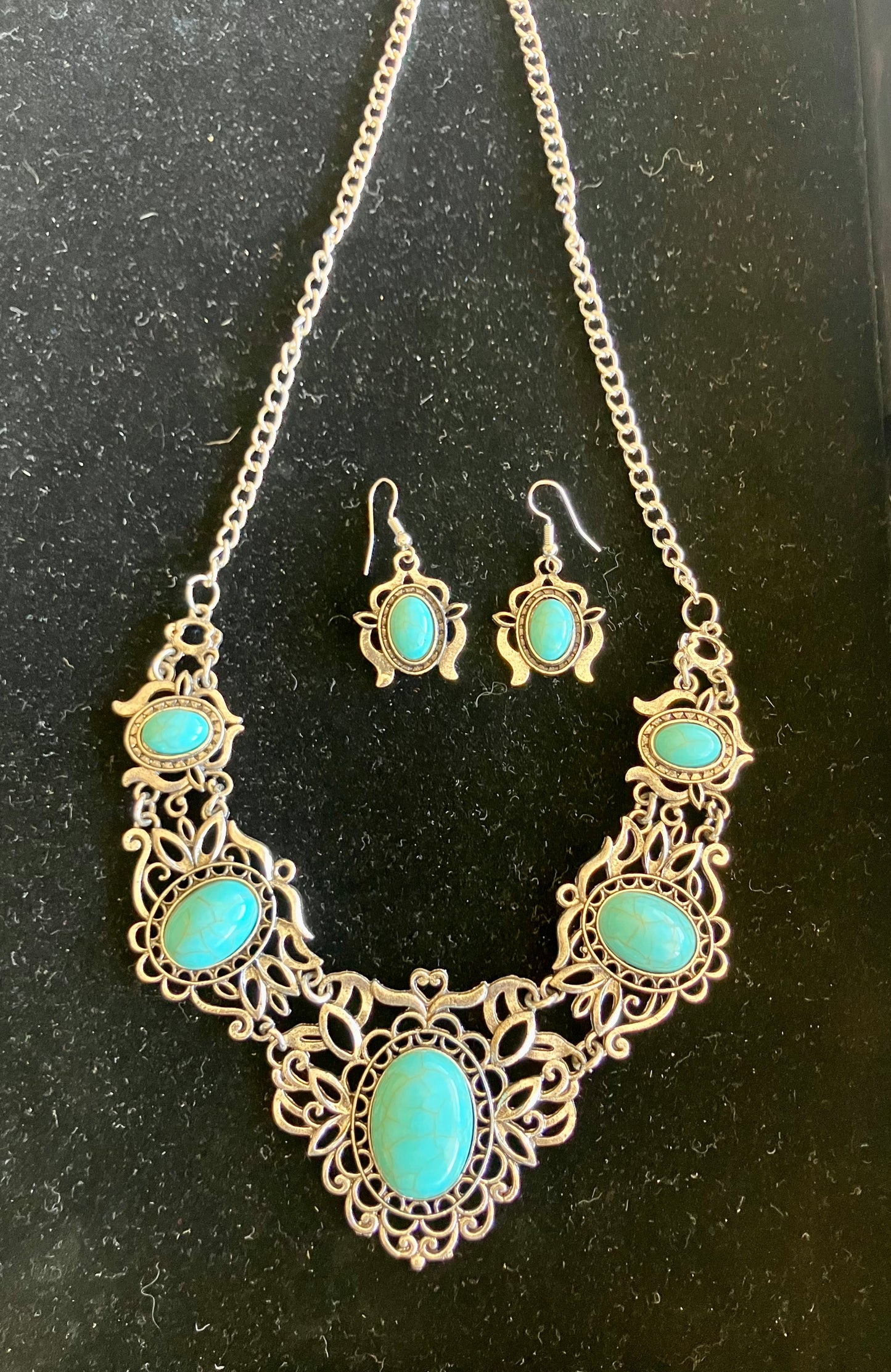 Turquoise & Silver Necklace and Earrings Set
