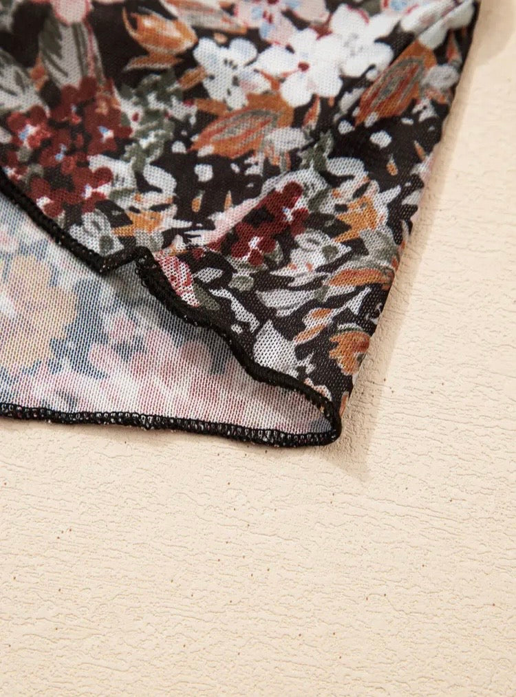 Floral Print Mesh Top