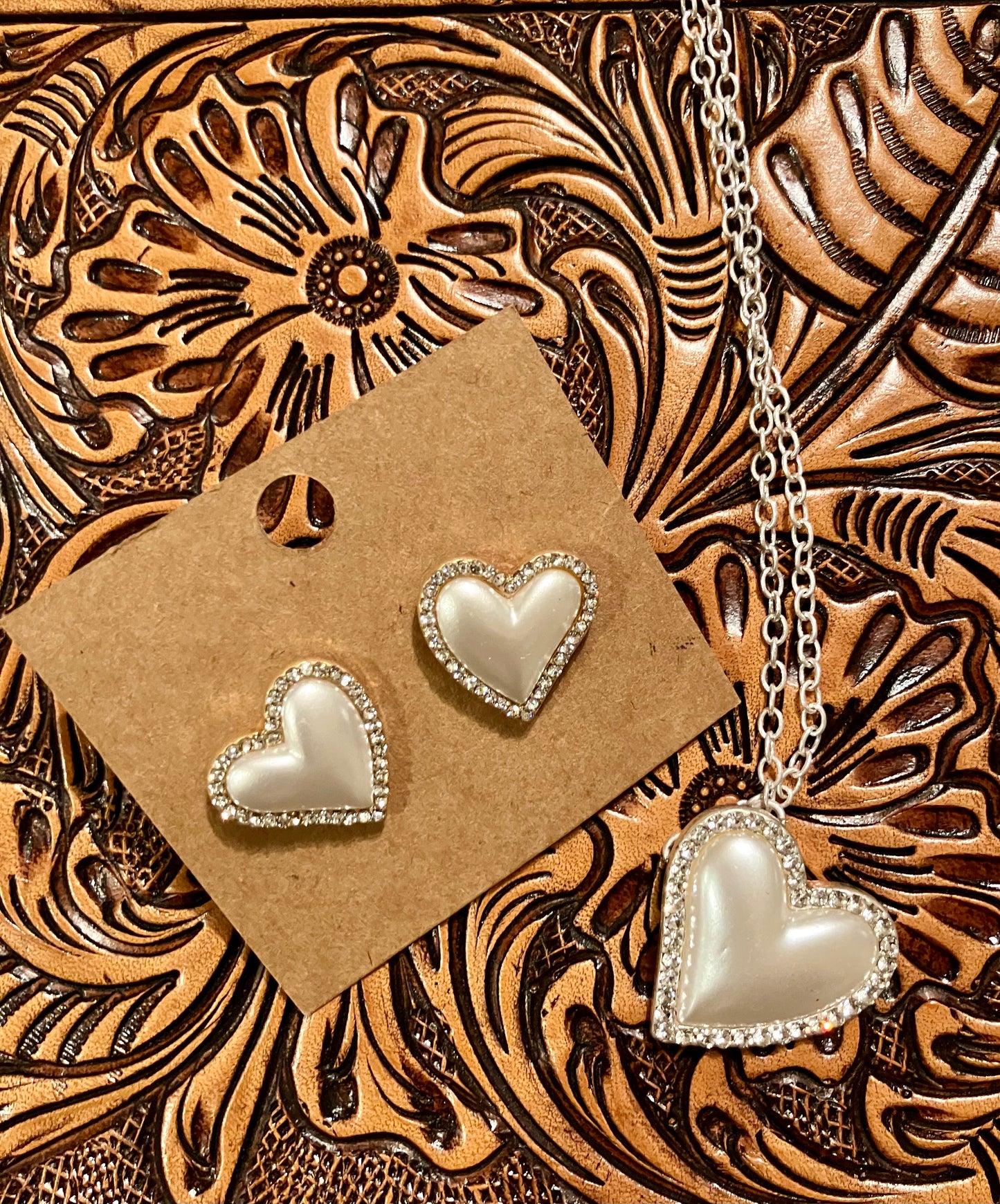Tailored Pearl & Rhinestone Earrings Necklace Set