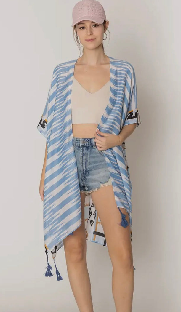Aztec Pattern Kimono Peach or Blue