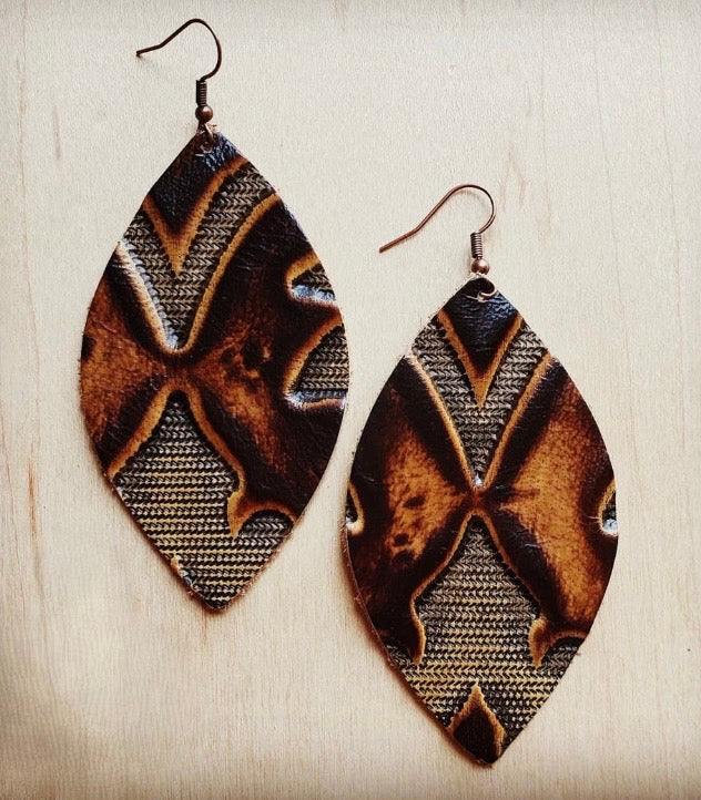 Brown Leather Oval Earrings