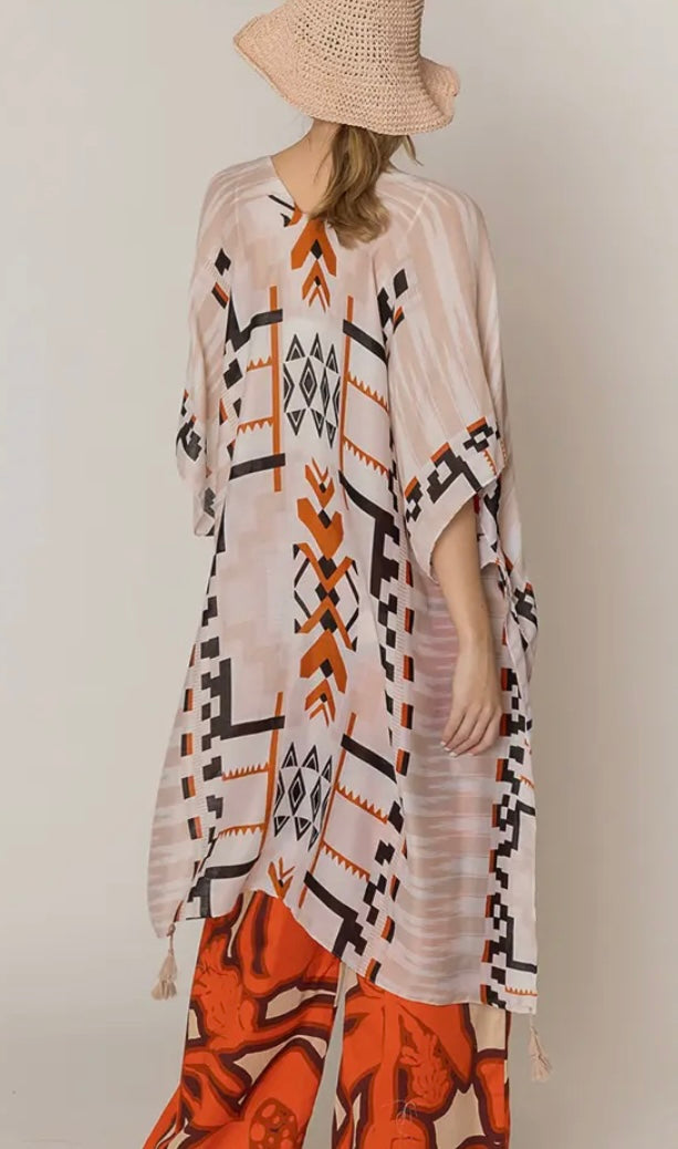 Aztec Pattern Kimono Peach or Blue