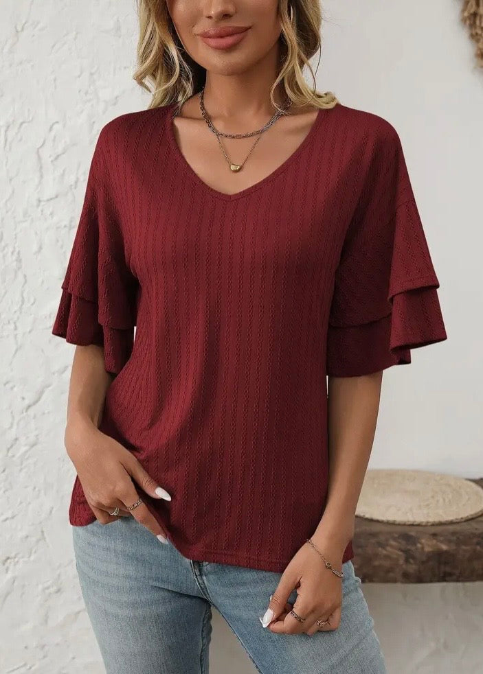 Wine Lotus Sleeve Top