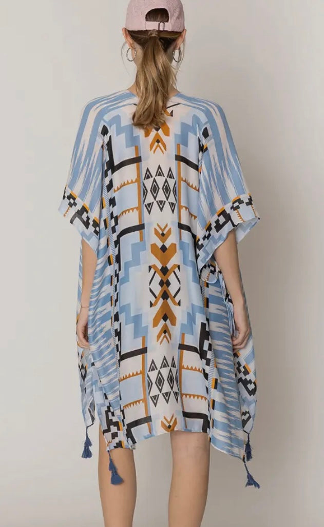 Aztec Pattern Kimono Peach or Blue