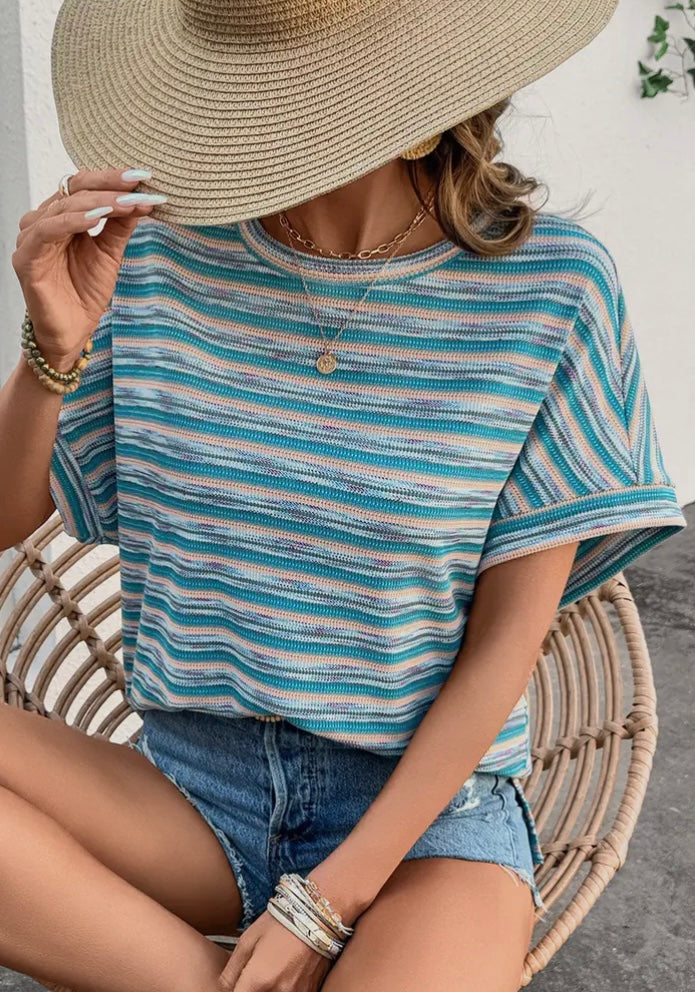 Blue Multicolored Striped Top