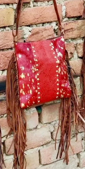Red Loretta Fringed Leather Handbag
