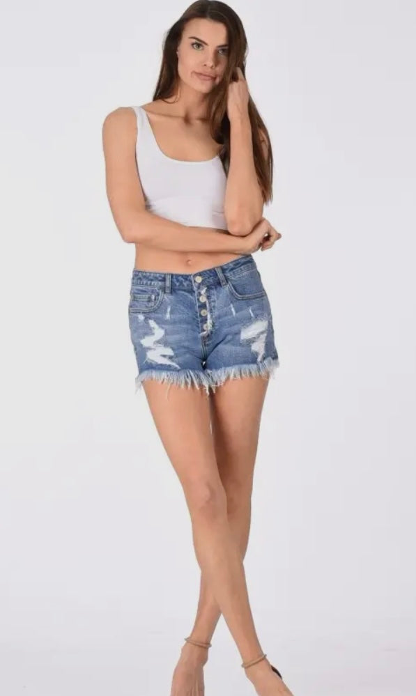 Button Down Denim Shorts