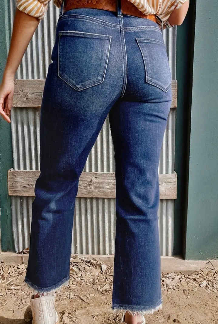 Delilah High Waisted Flared Jeans with Raw Hem