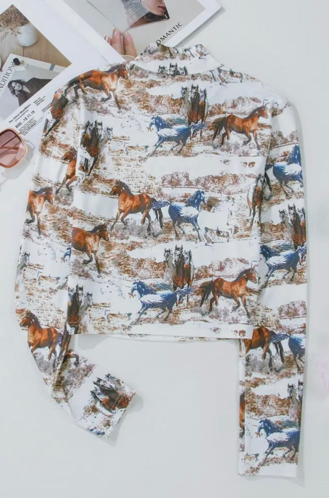 Wild Horse Print Keyhole Top