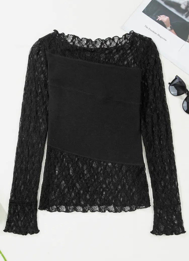 Black Lace Panel Top