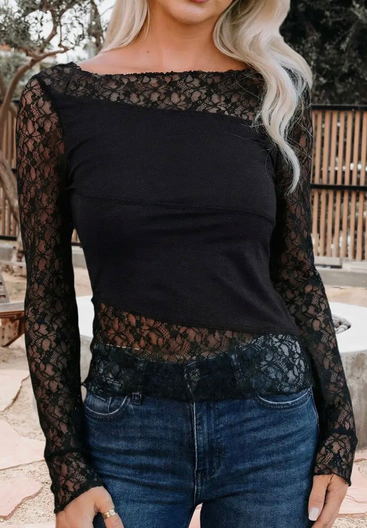 Black Lace Panel Top