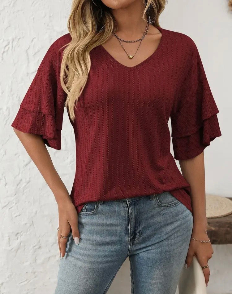 Wine Lotus Sleeve Top