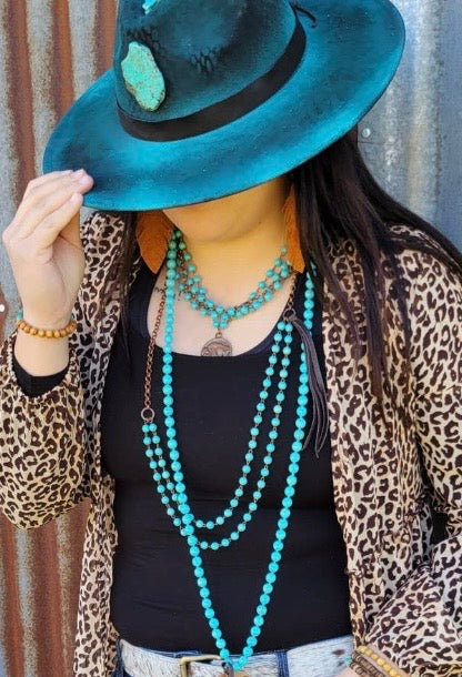 Double Strand Turquoise & Copper Necklace w/ Tassel