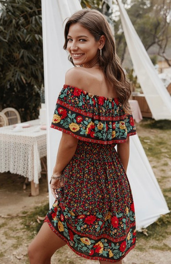 Floral Off Shoulder Ruffled Dress