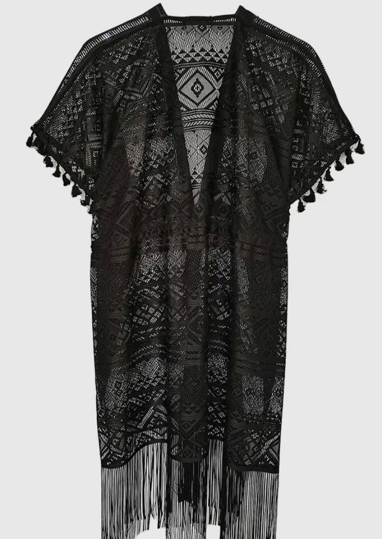 Black Fringed Kimono