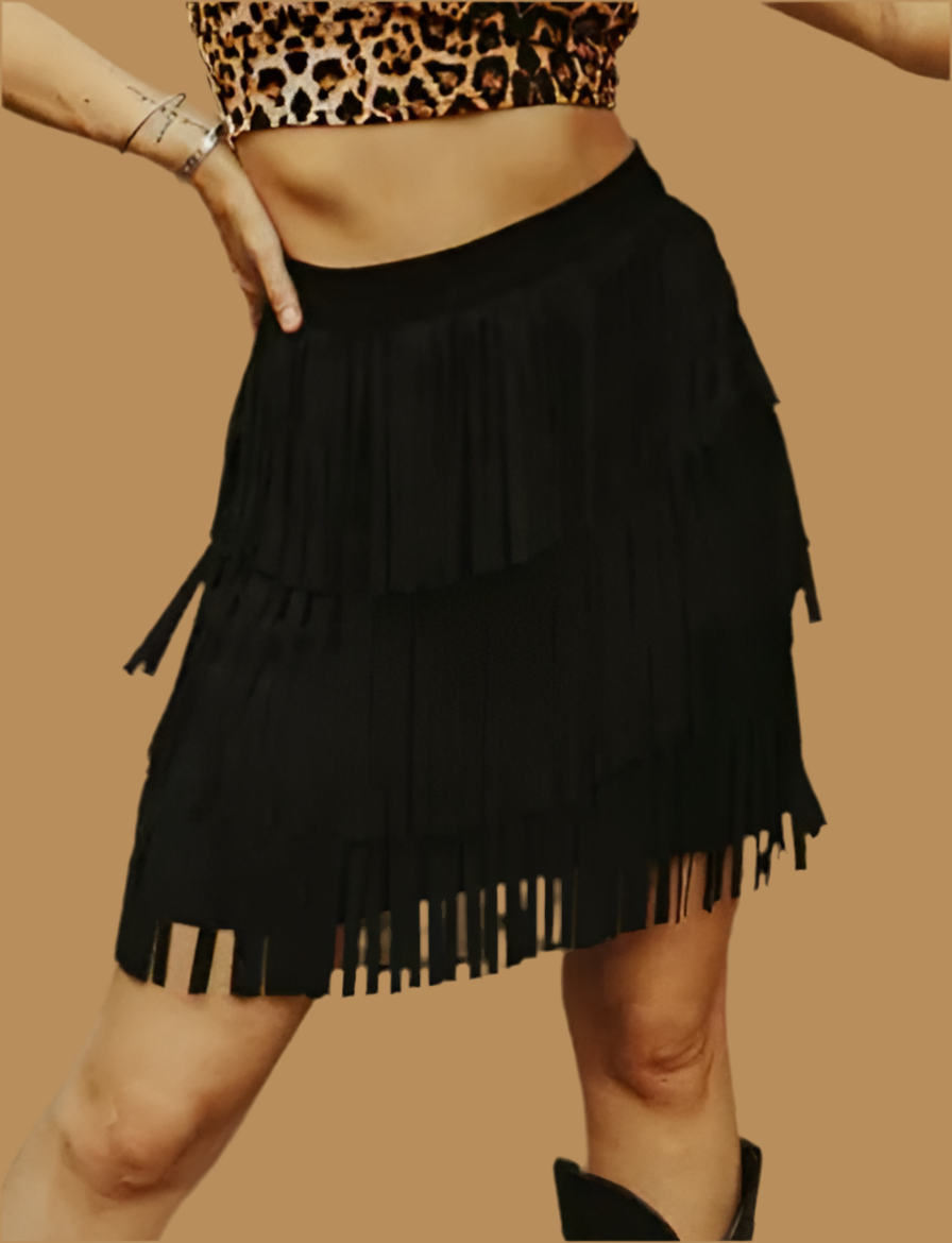 Black Faux Suede Fringe
Skirt