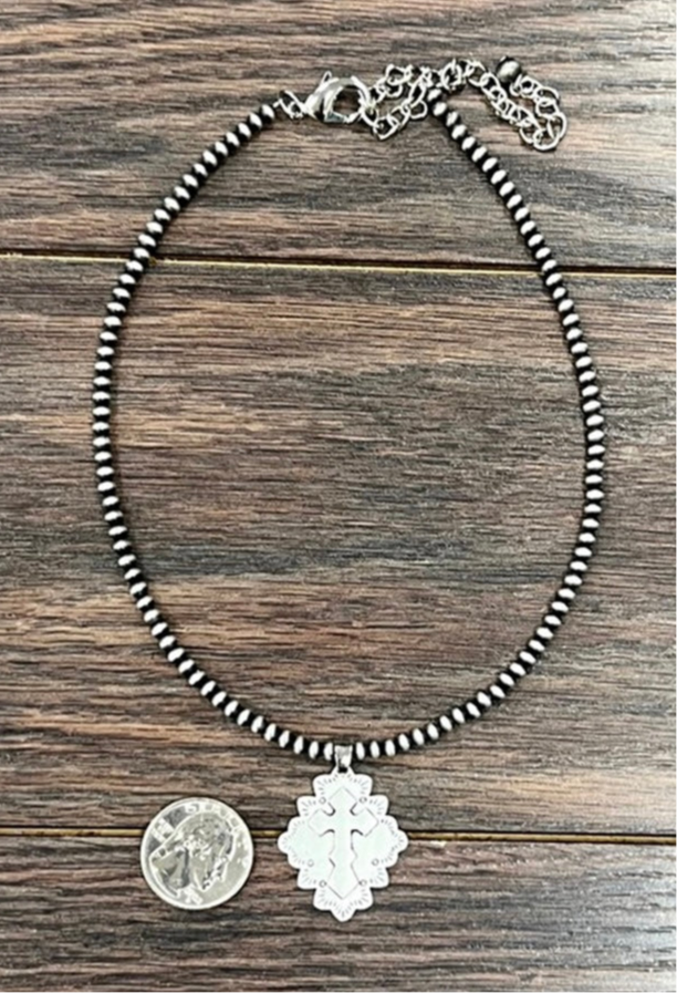 15” Navajo Pearl Cross Charm Necklace