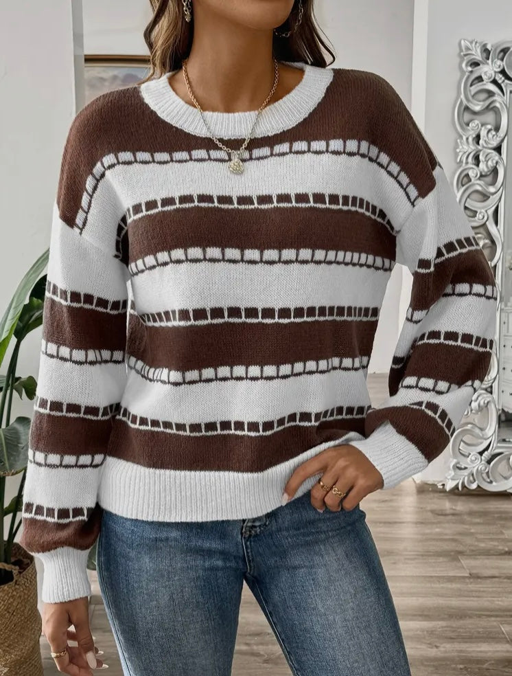 Brown Striped Casual Sweater