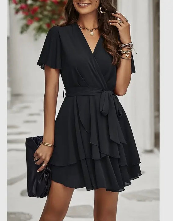 Black Chiffon Ruffle Dress