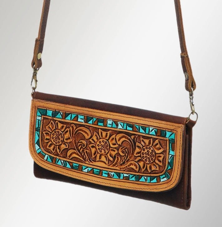 Floral Tooled Wallet /Crossbody