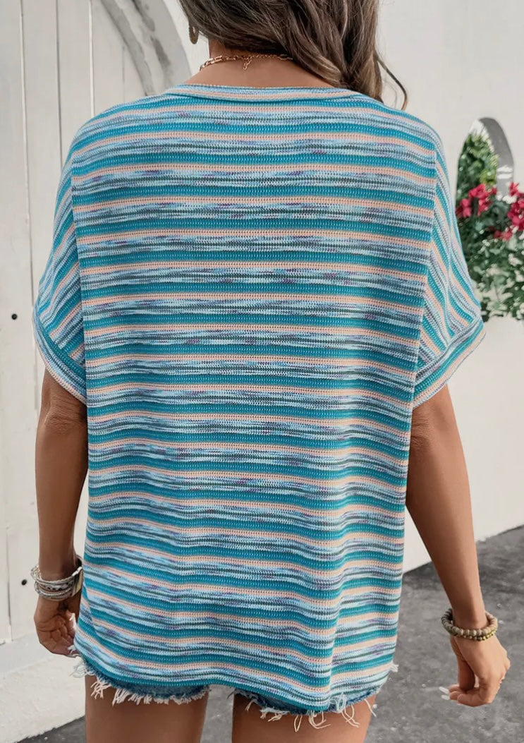 Blue Multicolored Striped Top