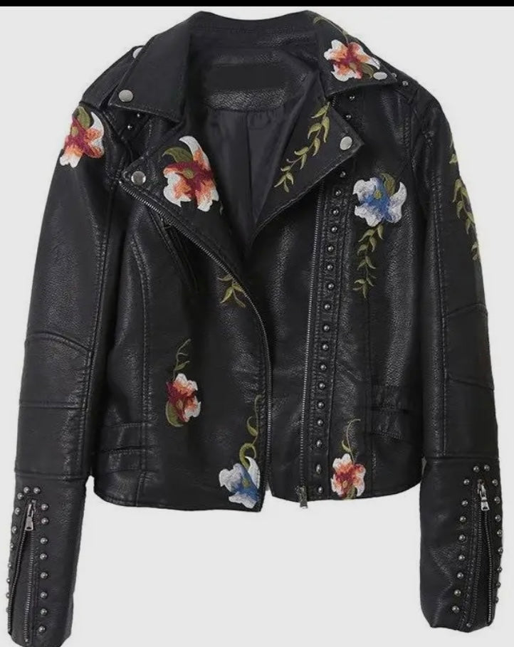 Faux Leather Floral Jacket