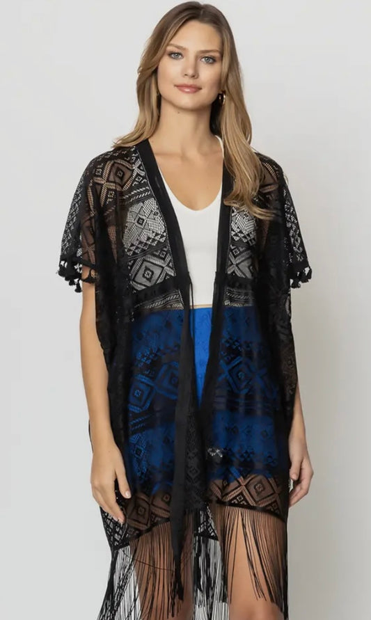 Black Fringed Kimono