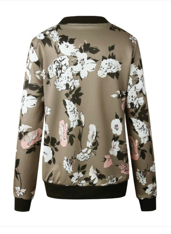 Floral Printed Zip Up Bomber Jacket