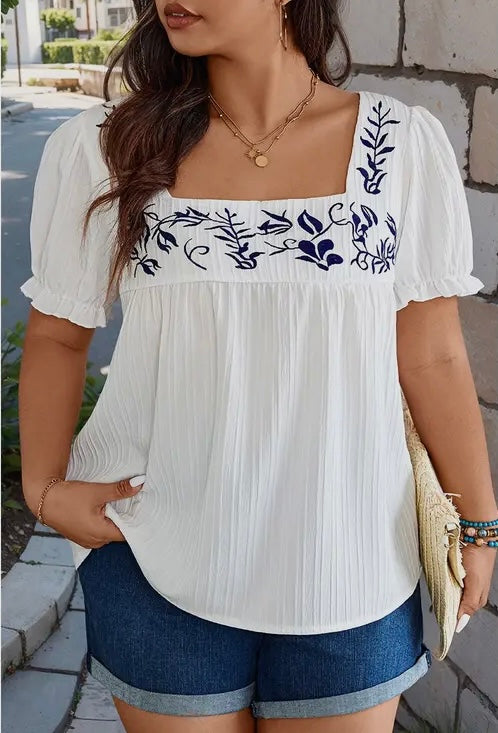 Plus Size White Floral Blouse