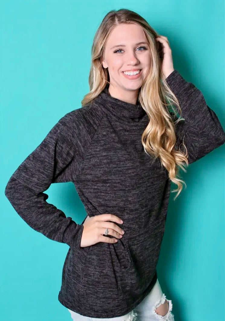 Black Cowl Neck
Sweater with Pockets