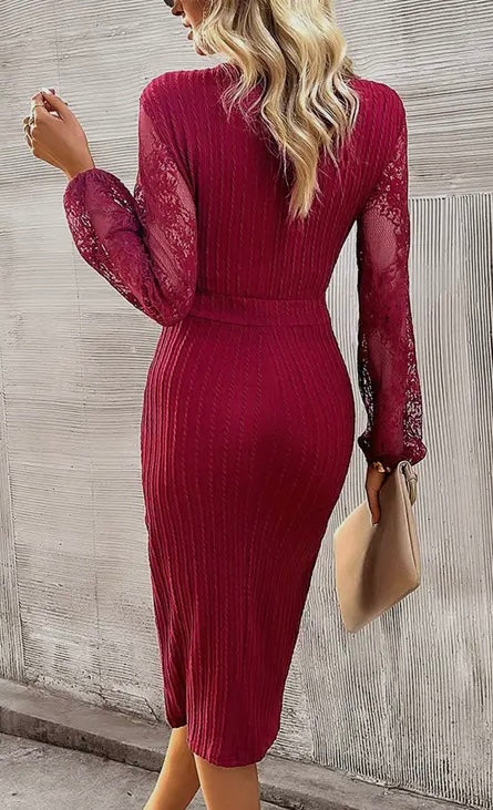 Wine Cross Lace Dress