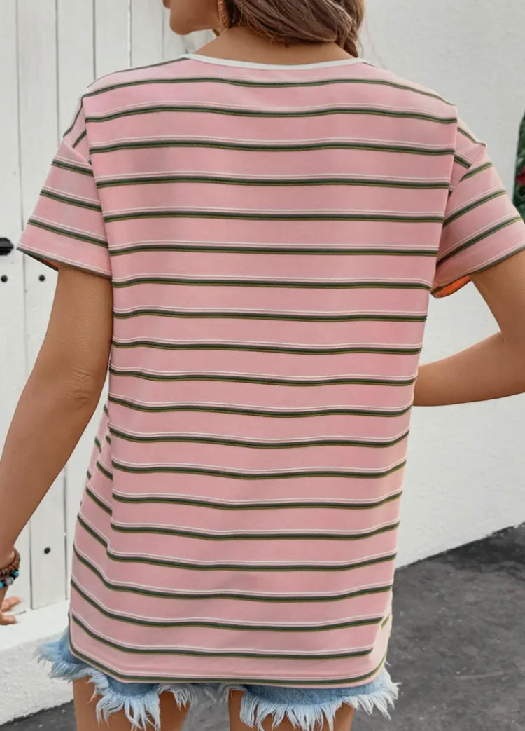 Pink Striped Short Sleeve T-Shirt