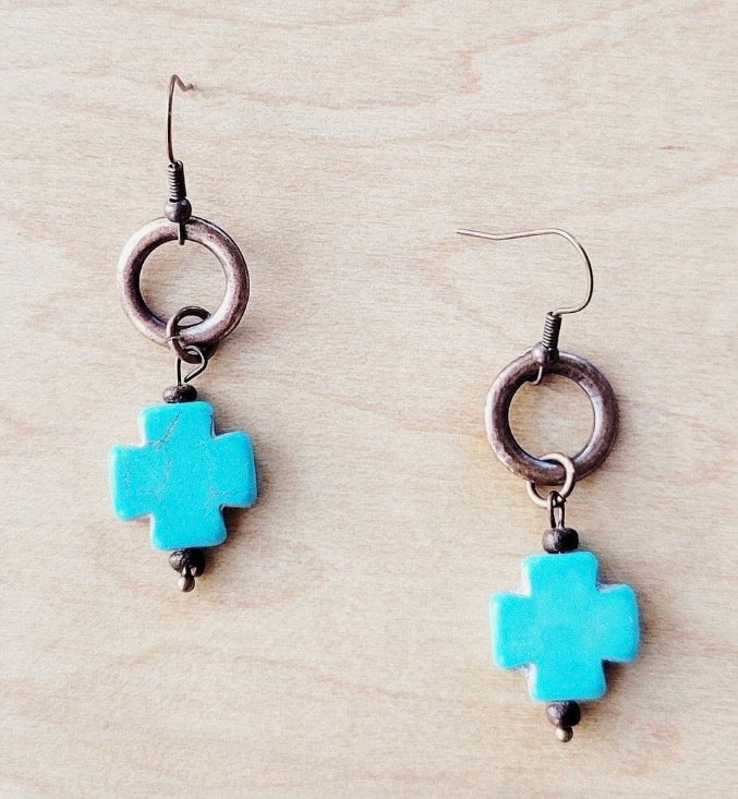 Turquoise Cross Beaded
Earrings