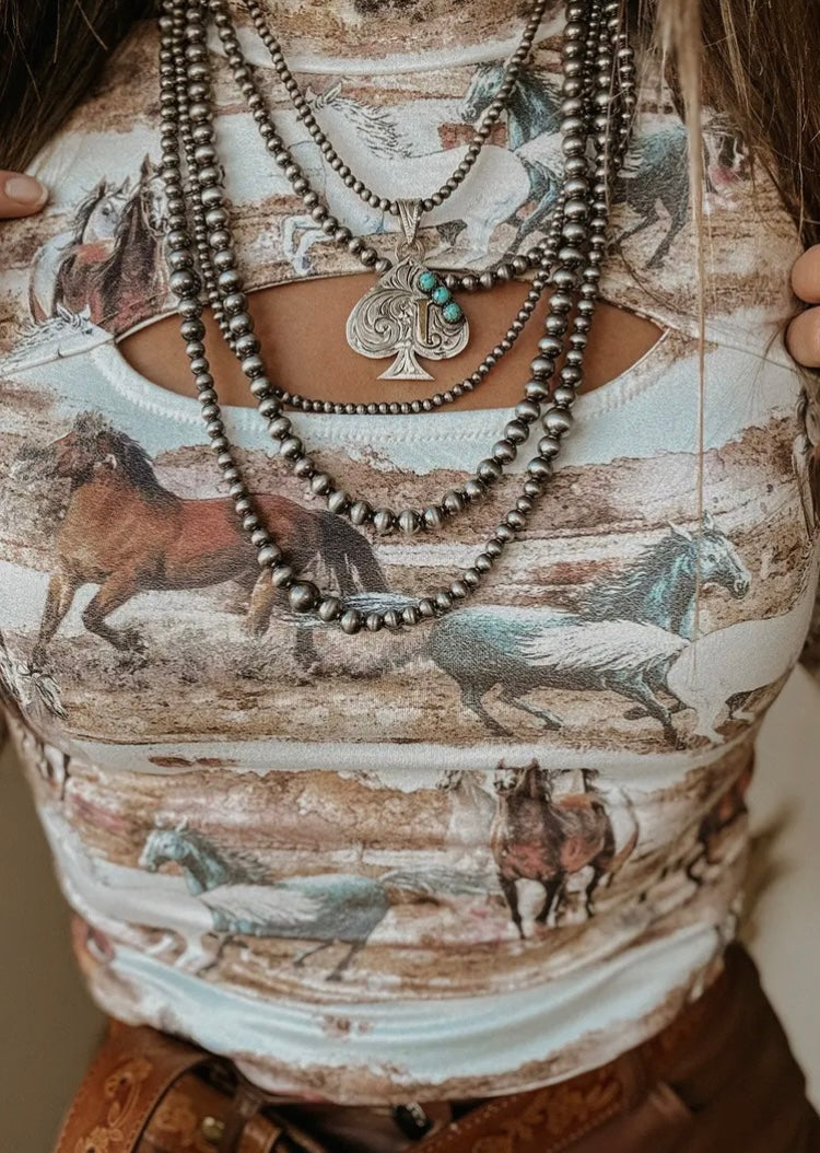 Wild Horse Print Keyhole Top