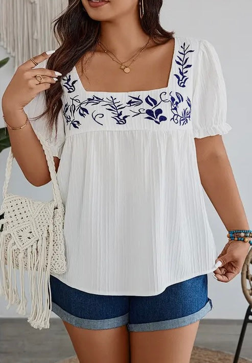 Plus Size White Floral Blouse