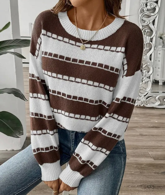 Brown Striped Casual Sweater