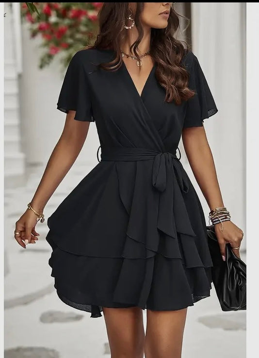 Black Chiffon Ruffle Dress