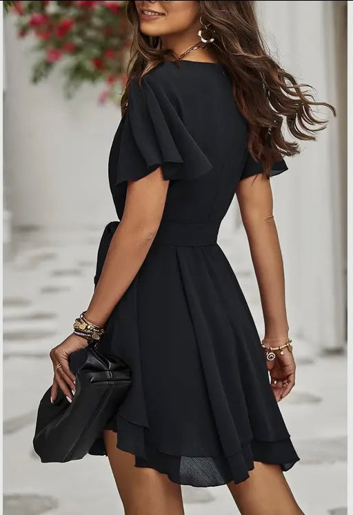 Black Chiffon Ruffle Dress