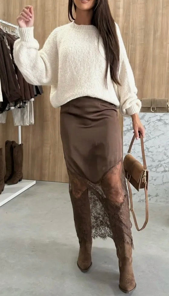 Brown Satin Lace
Midi Skirt