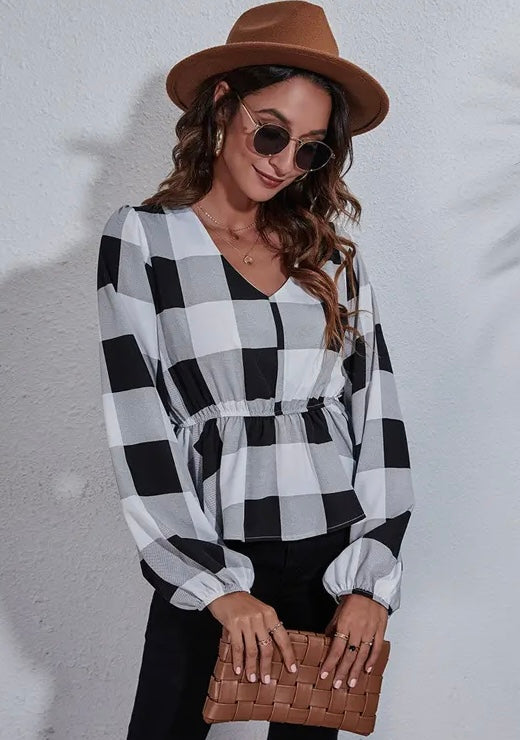 Black N White Plaid Blouse