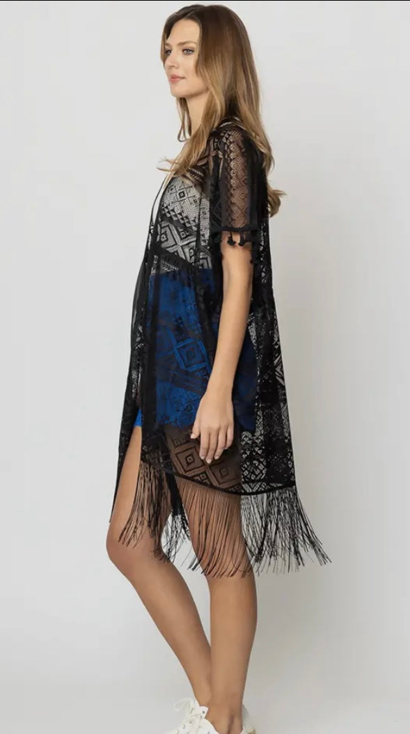 Black Fringed Kimono
