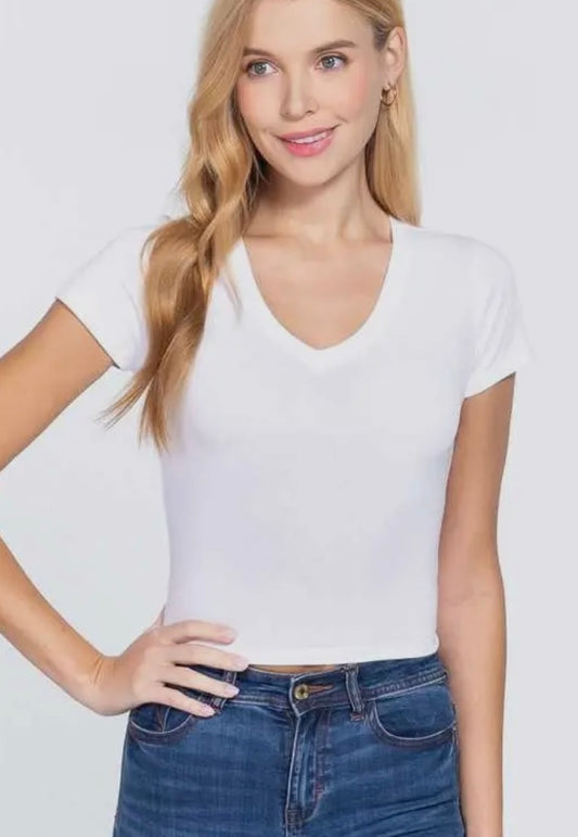 White V-Neck Crop Top