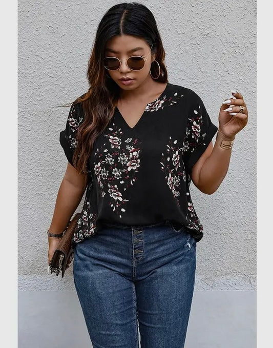 Plus Size Floral Print Blouse