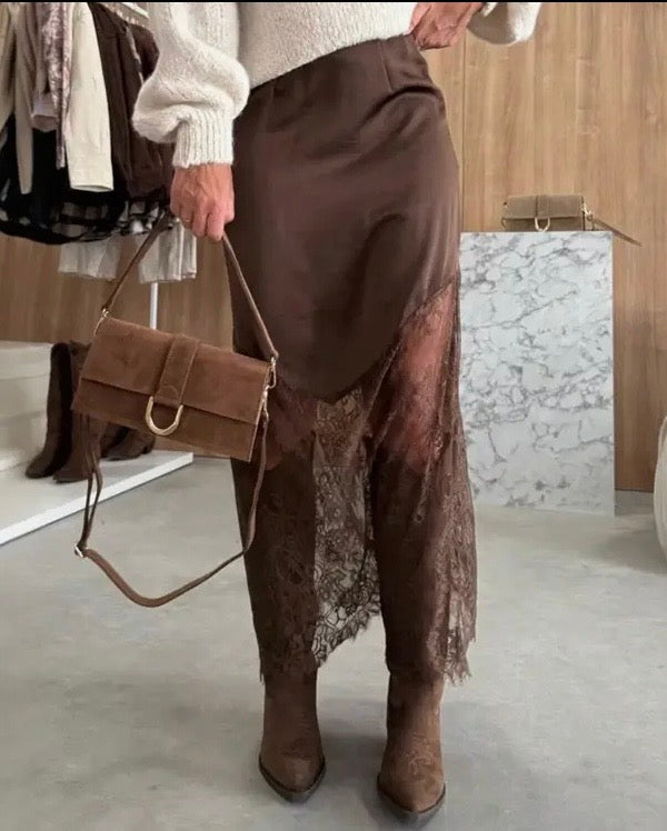 Brown Satin Lace
Midi Skirt