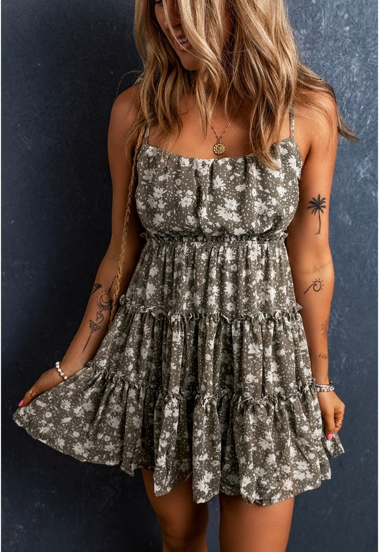 Short Green Tiered
Floral Dress