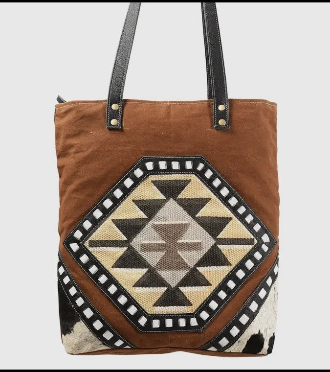 Aztec Canvas & Cowhide Tote