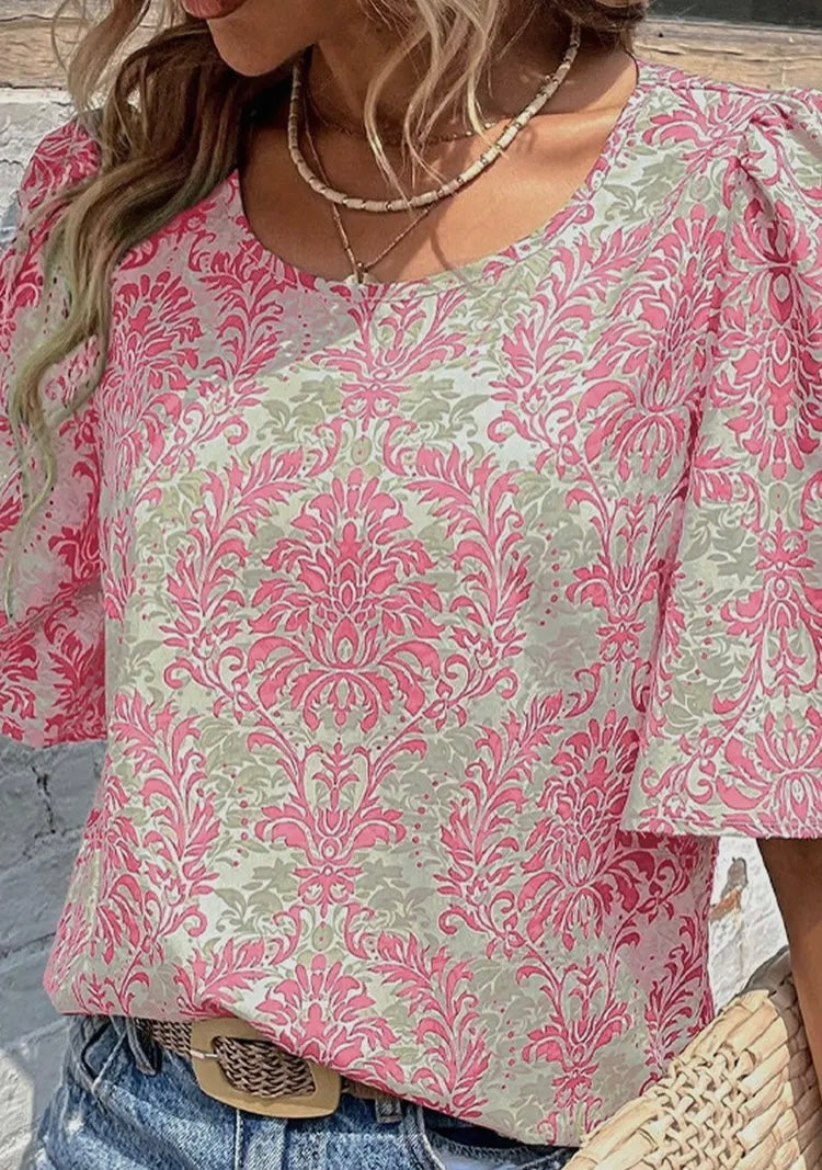 Pink Floral Print Blouse