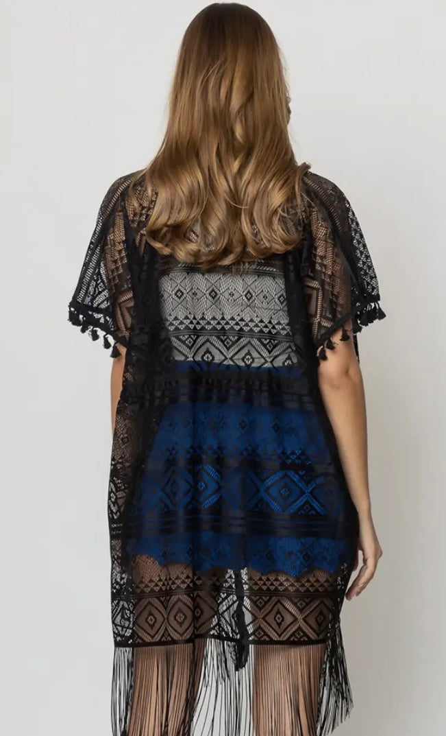 Black Fringed Kimono