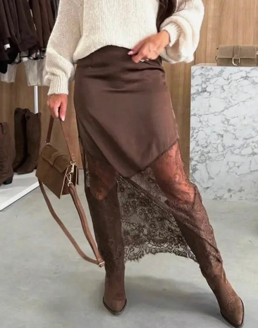 Brown Satin Lace
Midi Skirt