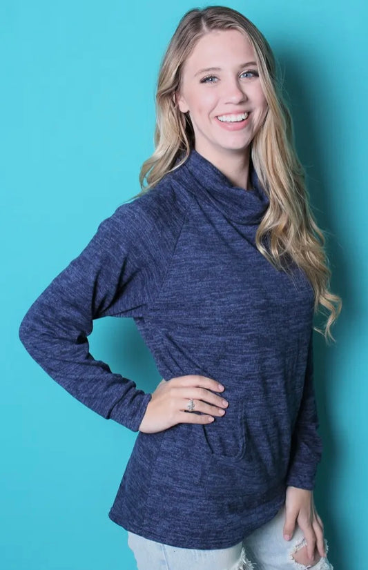 Blue Cowl Neck Sweater